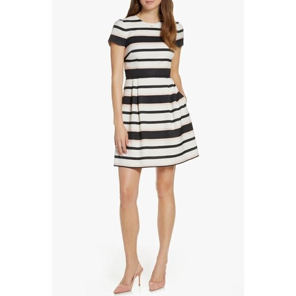 NWT 1901 Size 8 Stripe Short Sleeve Fit & Flare Dress MSRP $139 - Picture 1 of 14